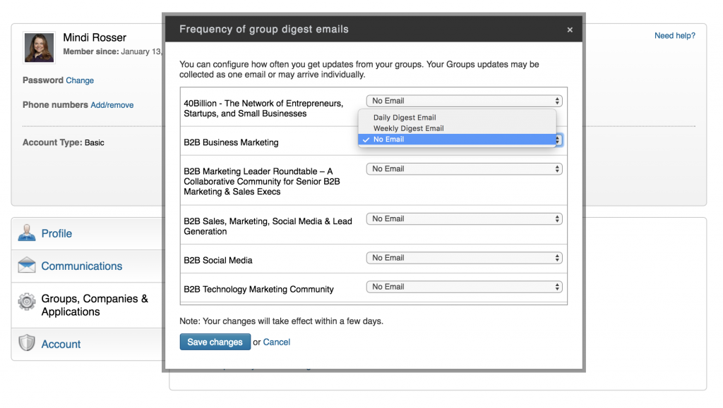 LinkedIn Group Email Setting - Mindi Rosser - Biznology