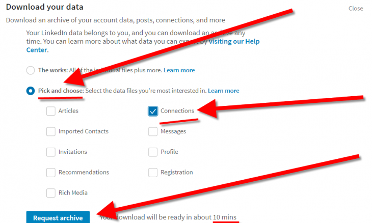 How to download your LinkedIn connections as contacts via download your data