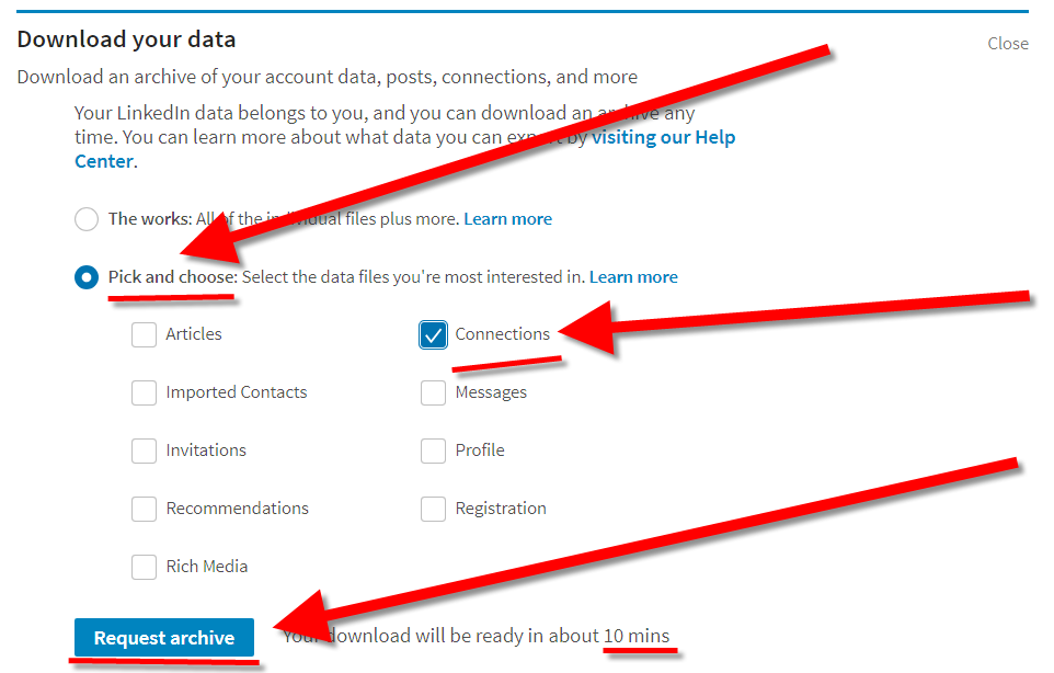 How to download your LinkedIn connections as contacts via download your data