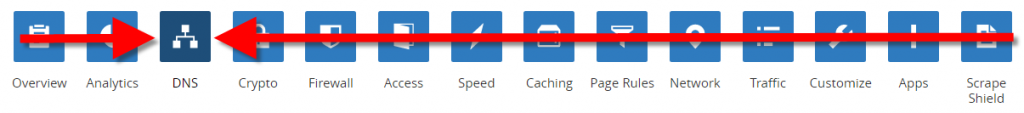 DNS section of Cloudflare dashboard