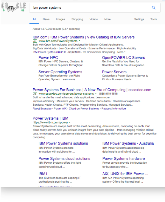 This is a search engine results page showing sit links for both the paid and organic listings.